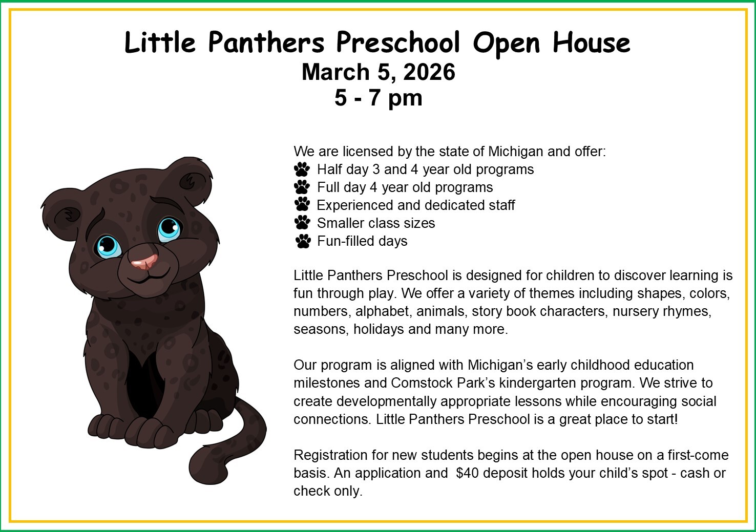 2026-27 Little Panthers Preschool Open House